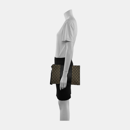 GUCCI GG Supreme Brown Coated Canvas Monogrammed Tote Handbag Silver Hardware-(SKU)-939177911