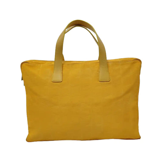 CHANEL TRAVEL LINE Yellow Canvas Ice Grid Jacquard Handbag Silver Hardware 7nan-(SKU)-948075936
