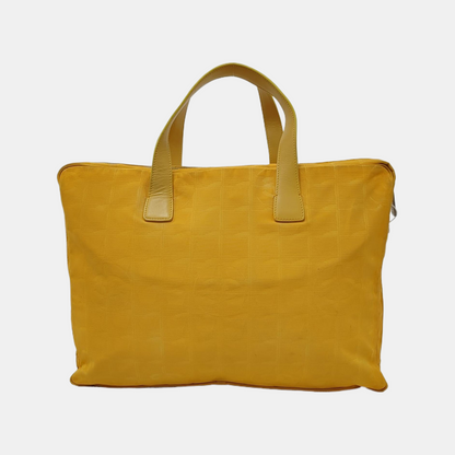 CHANEL TRAVEL LINE Yellow Canvas Ice Grid Jacquard Handbag Silver Hardware 7nan-(SKU)-948075936