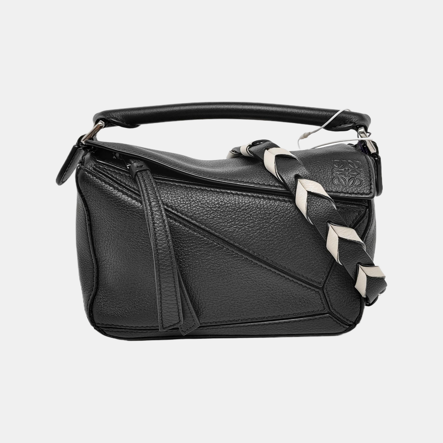 LOEWE Puzzle Mini Black Calf Leather Geometric Crossbody Shoulder Bag Tote Bag-(SKU)-948018688
