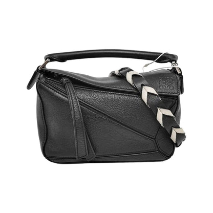 LOEWE Puzzle Mini Black Calf Leather Geometric Crossbody Shoulder Bag Tote Bag-(SKU)-948018688