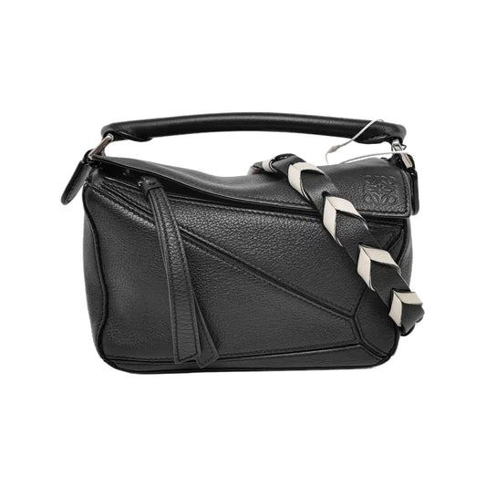 LOEWE Puzzle Mini Black Calf Leather Geometric Crossbody Shoulder Bag Tote Bag-(SKU)-948018688
