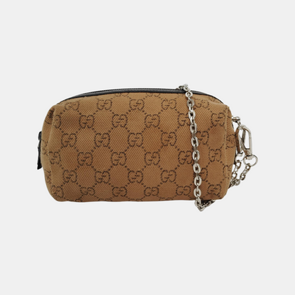 GUCCI Khaki Canvas Monogrammed Handbag Silver Hardware-(SKU)-948094258