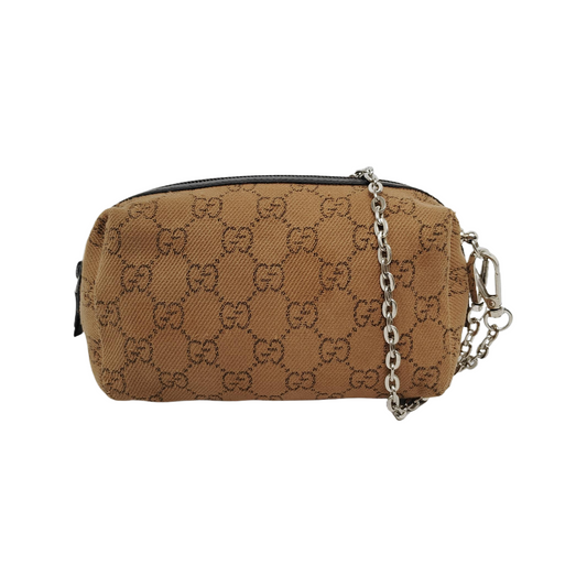 GUCCI Khaki Canvas Monogrammed Handbag Silver Hardware-(SKU)-948094258