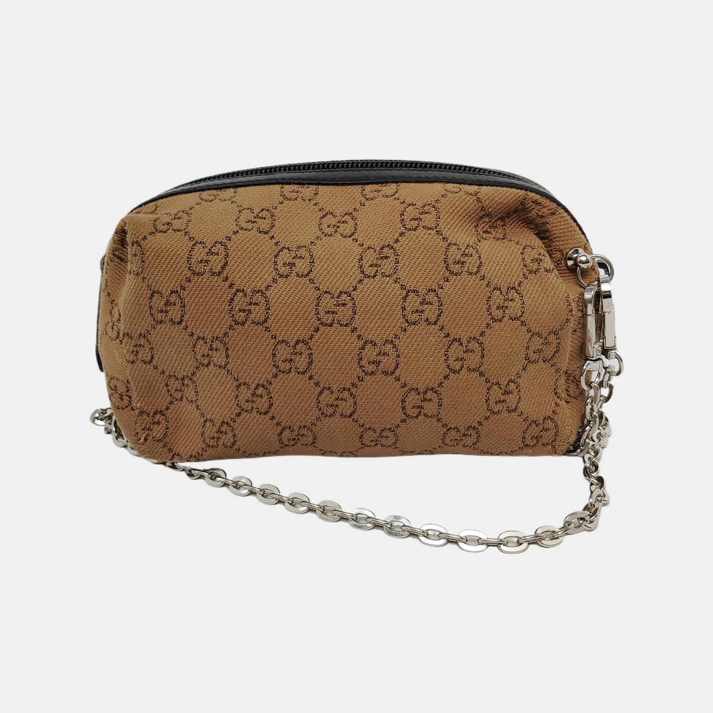 GUCCI Khaki Canvas Monogrammed Handbag Silver Hardware-(SKU)-948094258