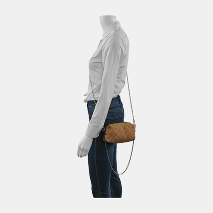 GUCCI Khaki Canvas Monogrammed Handbag Silver Hardware-(SKU)-948094258