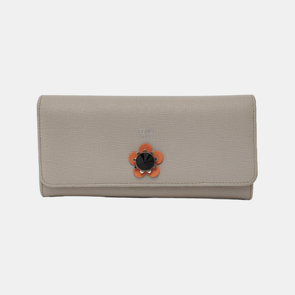 FENDI Light Gray Leather Stud Wallet Silver Black Hardware-(SKU)-947997780