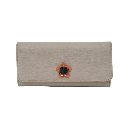 FENDI Light Gray Leather Stud Wallet Silver Black Hardware-(SKU)-947997780