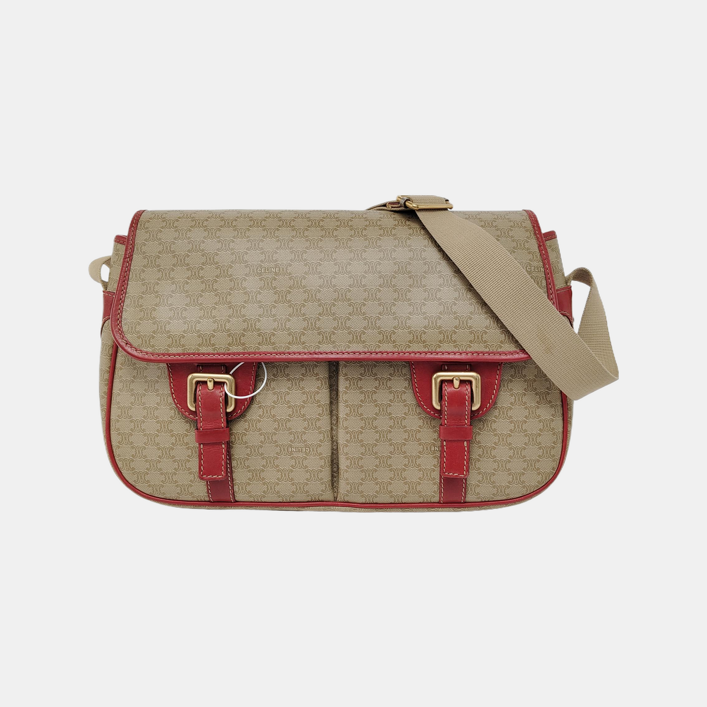CELINE Khaki Coated Canvas Triumph Monogram Single Shoulder Bag Golden hardware-(SKU)-948124316
