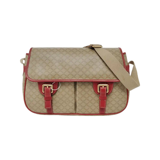 CELINE Khaki Coated Canvas Triumph Monogram Single Shoulder Bag Golden hardware-(SKU)-948124316