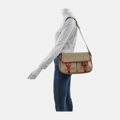 CELINE Khaki Coated Canvas Triumph Monogram Single Shoulder Bag Golden hardware-(SKU)-948124316