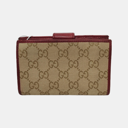 GUCCI Khaki Fabric Old Flower Money Wallet Golden hardware-(SKU)-947866135