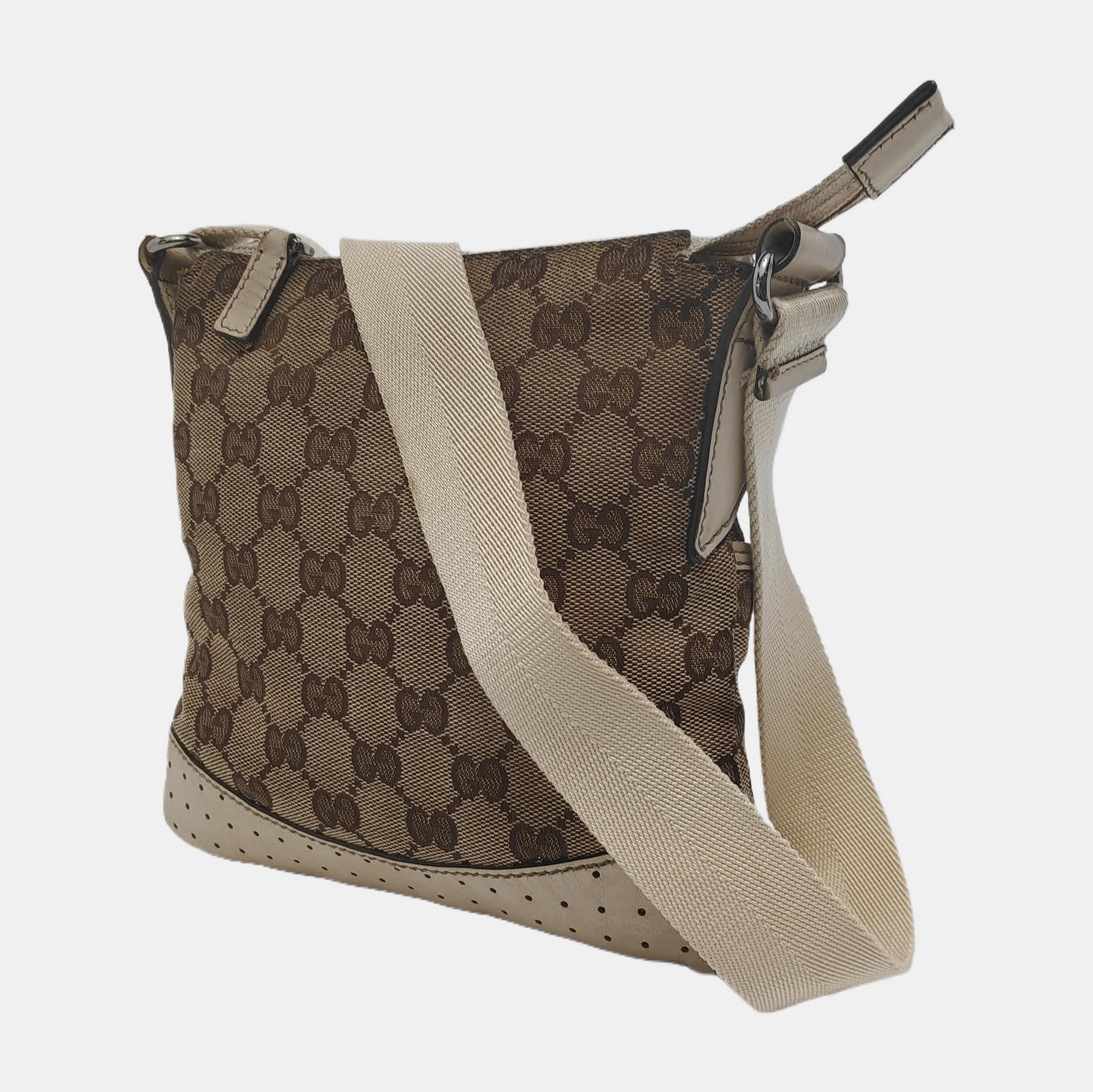 GUCCI Tote bag Khaki canvas old flower floral single shoulder bag crossbody bag Silver Hardware-(SKU)-947994741