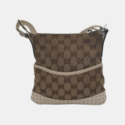 GUCCI Tote bag Khaki canvas old flower floral single shoulder bag crossbody bag Silver Hardware-(SKU)-947994741