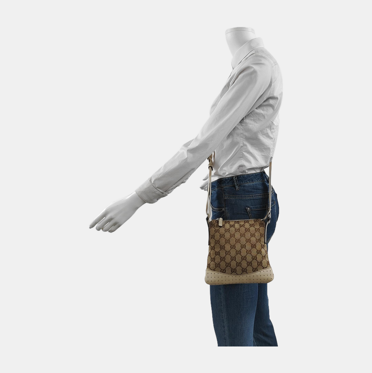 GUCCI Tote bag Khaki canvas old flower floral single shoulder bag crossbody bag Silver Hardware-(SKU)-947994741