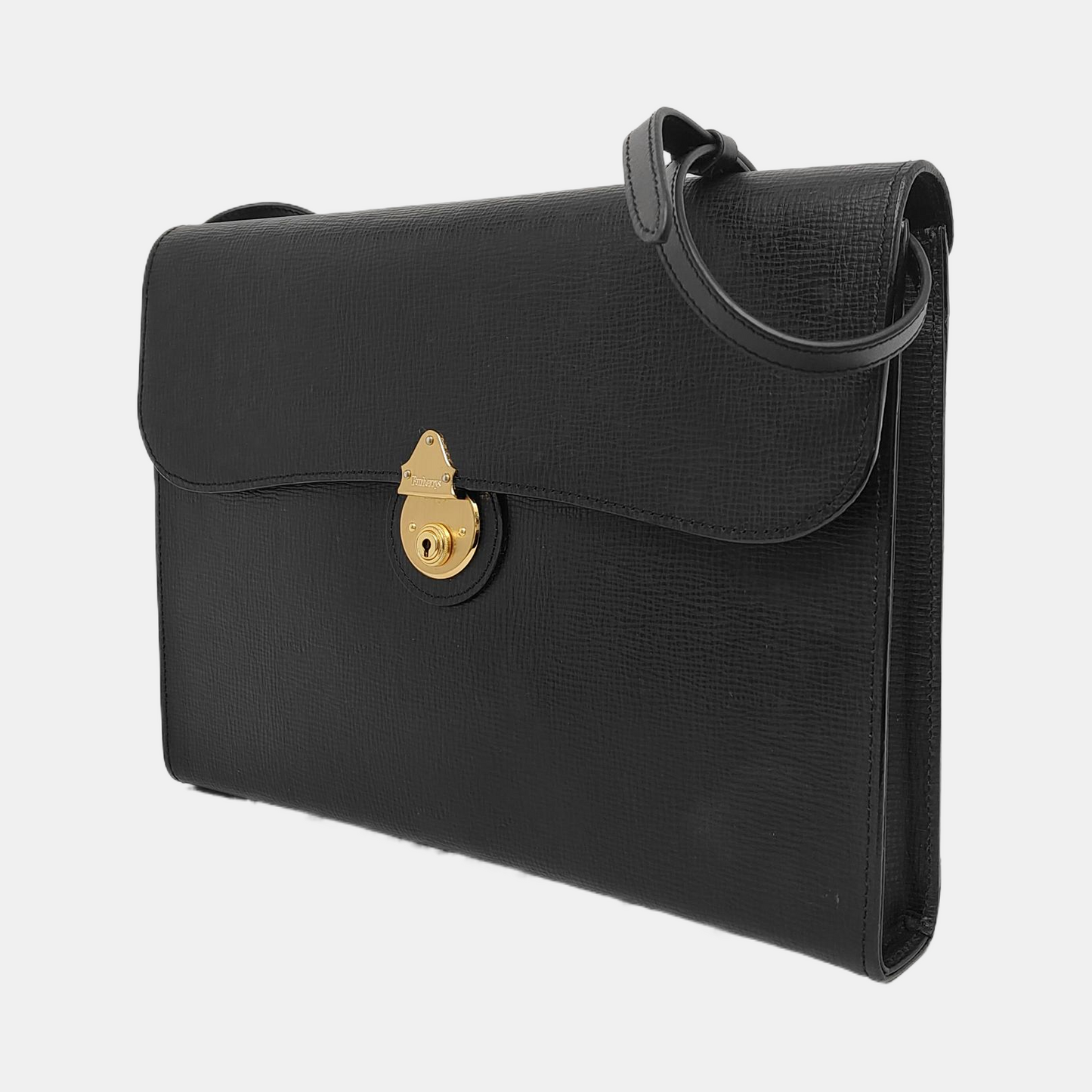 BURBERRY Black Leather Clutch Golden hardware-(SKU)-948252545
