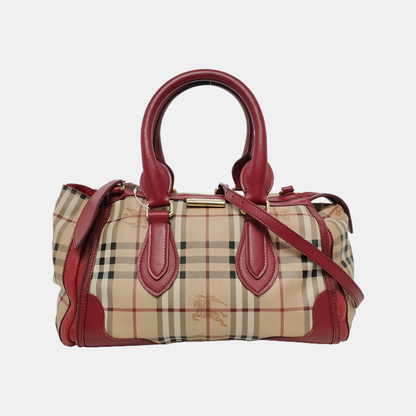 BURBERRY Red Coated Canvas Warhorse Plaid Single Shoulder Bag Golden hardware Removable shoulder strap-(SKU)-948483187