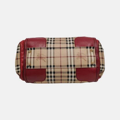 BURBERRY Red Coated Canvas Warhorse Plaid Single Shoulder Bag Golden hardware Removable shoulder strap-(SKU)-948483187