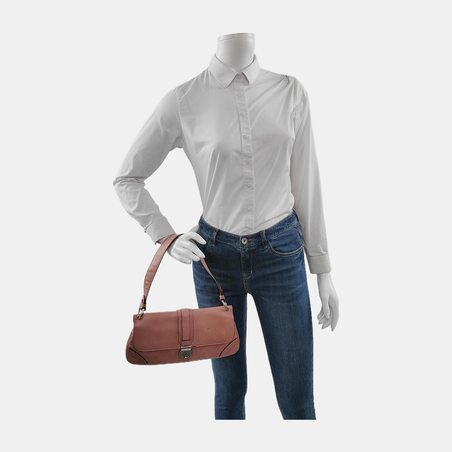 BURBERRY Pink Leather Embossed Single Shoulder Bag Tote Bag Silver Hardware-(SKU)-948600547