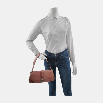 BURBERRY Pink Leather Embossed Single Shoulder Bag Tote Bag Silver Hardware-(SKU)-948600547