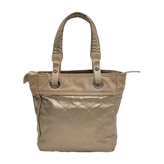 CHANEL Tote bag Champagne Coated Canvas Monogrammed Quilted Handbag Silver Hardware 11nan-(SKU)-948373759