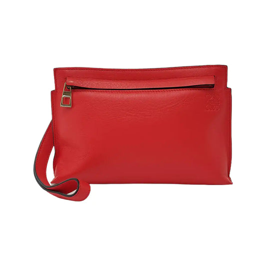 LOEWE T Pouch  Red Leather Clutch Golden hardware-(SKU)-948509220
