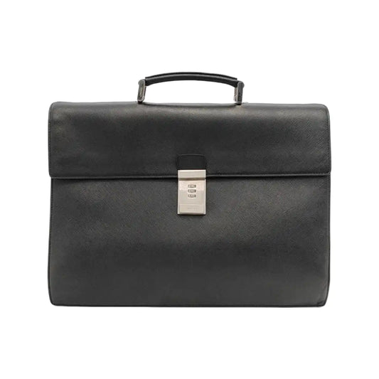 PRADA Black Cowhide Cross Grain Handbag Silver Hardware-(SKU)-948515536