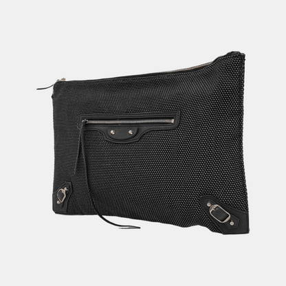 BALENCIAGA Black Fabric Studs Handbag Silver Hardware-(SKU)-949038286