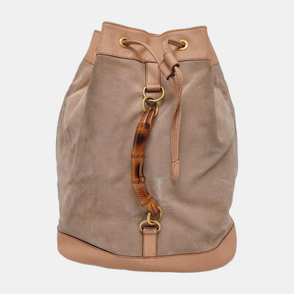 GUCCI Brown suede bamboo backpack Golden hardware-(SKU)-948850535