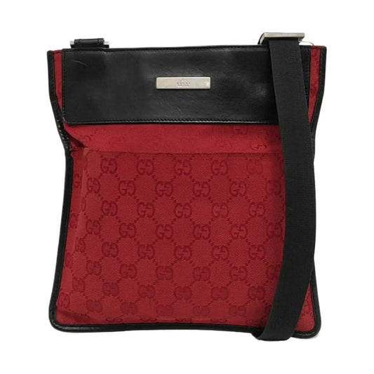 GUCCI Red Canvas Monogrammed Jacquard Shoulder Bag Silver Hardware-(SKU)-948846460