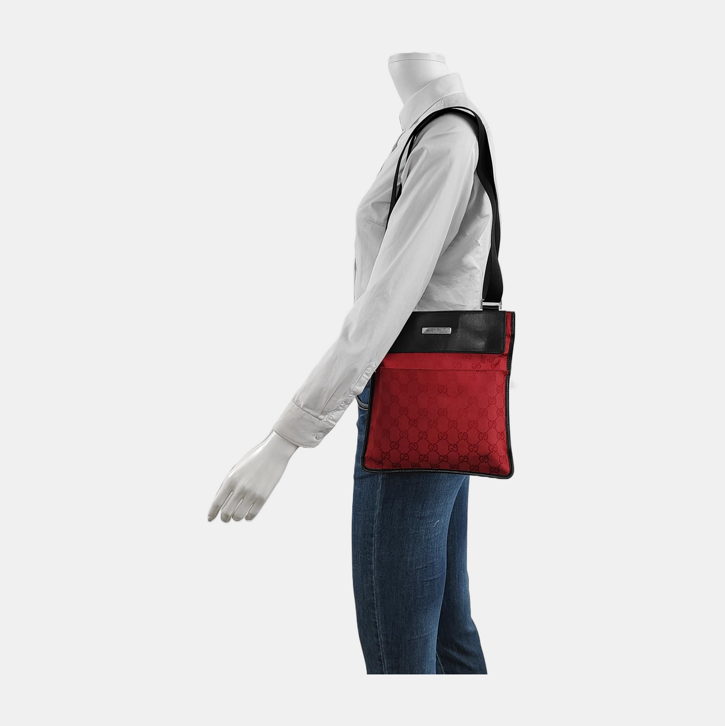 GUCCI Red Canvas Monogrammed Jacquard Shoulder Bag Silver Hardware-(SKU)-948846460