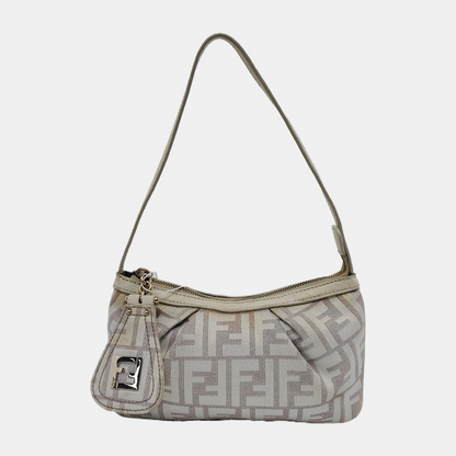 FENDI 米色织物双F老花Handheld包 Golden hardware-(SKU)-949067785