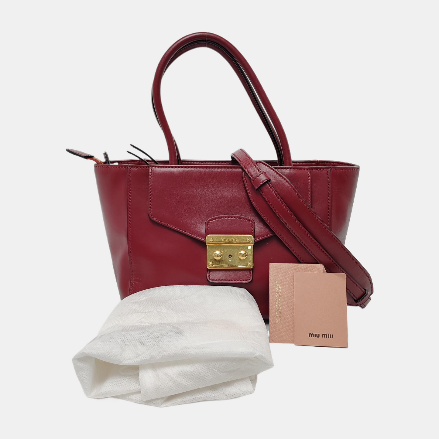 Miu Miu Burgundy leather handbag, single shoulder bag Golden hardware Removable shoulder strap-(SKU)-949081414