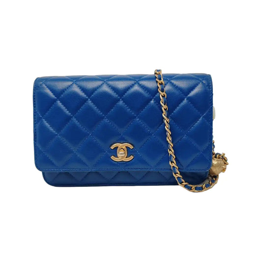 CHANEL WOC Blue Calfskin Quilted Diamond Pattern Crossbody Shoulder Bag Silver Hardware 30 Clasp-(SKU)-949176648