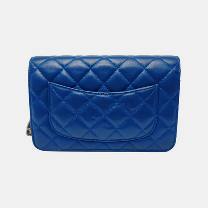 CHANEL WOC Blue Calfskin Quilted Diamond Pattern Crossbody Shoulder Bag Silver Hardware 30 Clasp-(SKU)-949176648