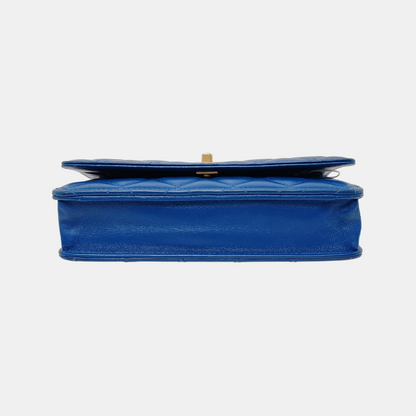 CHANEL WOC Blue Calfskin Quilted Diamond Pattern Crossbody Shoulder Bag Silver Hardware 30 Clasp-(SKU)-949176648