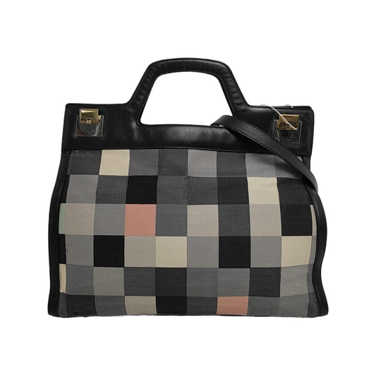 FERRAGAMO Multicolor Fabric Single Shoulder Bag, Handbag Golden Silver Hardware Removable shoulder strap-(SKU)-944274494