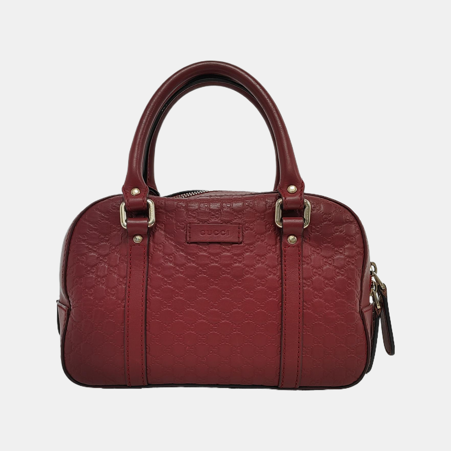 GUCCI Ligne Shima Red Calfskin Monogram Embossed Handbag Single Shoulder Bag Crossbody Bag Golden Silver Hardware-(SKU)-949440048