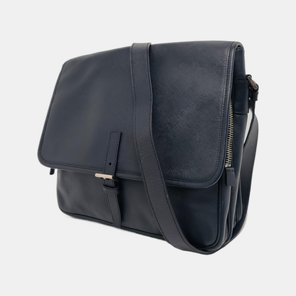 PRADA Dark Blue Cowhide Cross Grain Crossbody Bag Single Shoulder Bag Silver Hardware-(SKU)-949542016