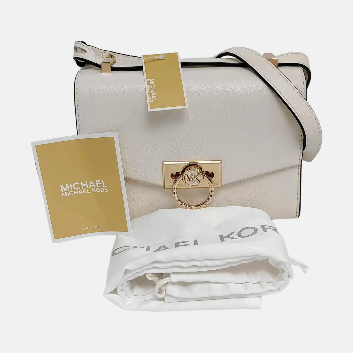 MICHAEL KORS Hendrix Extra Small White Leather Crossbody Single Shoulder Bag Golden hardware Removable shoulder strap-(SKU)-950008271