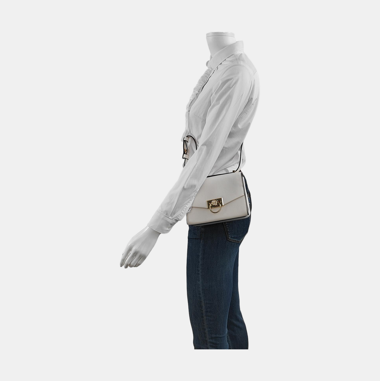 MICHAEL KORS Hendrix Extra Small White Leather Crossbody Single Shoulder Bag Golden hardware Removable shoulder strap-(SKU)-950008271