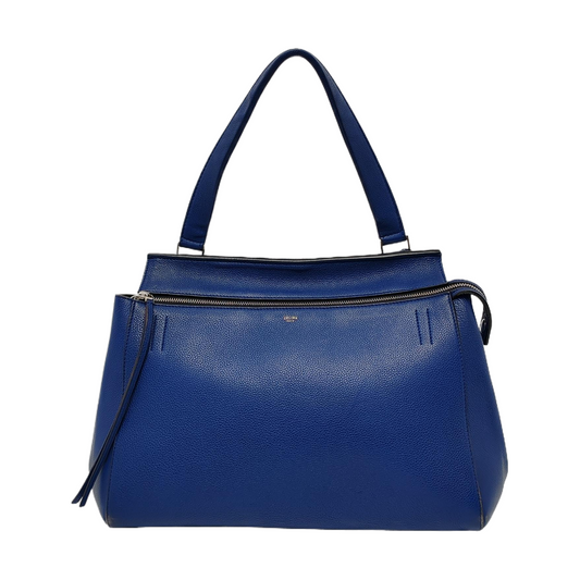 CELINE EDGE Blue Calf Leather Shoulder Bag Tote Silver Hardware-(SKU)-950037695