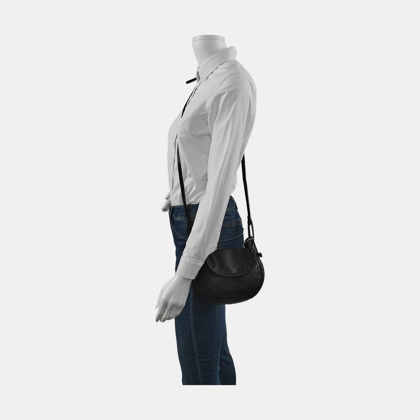 BOTTEGA VENETA Nodini Small size Black Lamb Leather Woven Crossbody Ruthenium color hardware-(SKU)-949692354