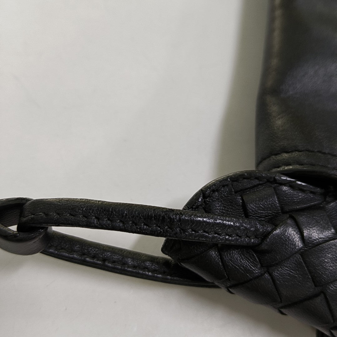 BOTTEGA VENETA Nodini Small size Black Lamb Leather Woven Crossbody Ruthenium color hardware-(SKU)-949692354