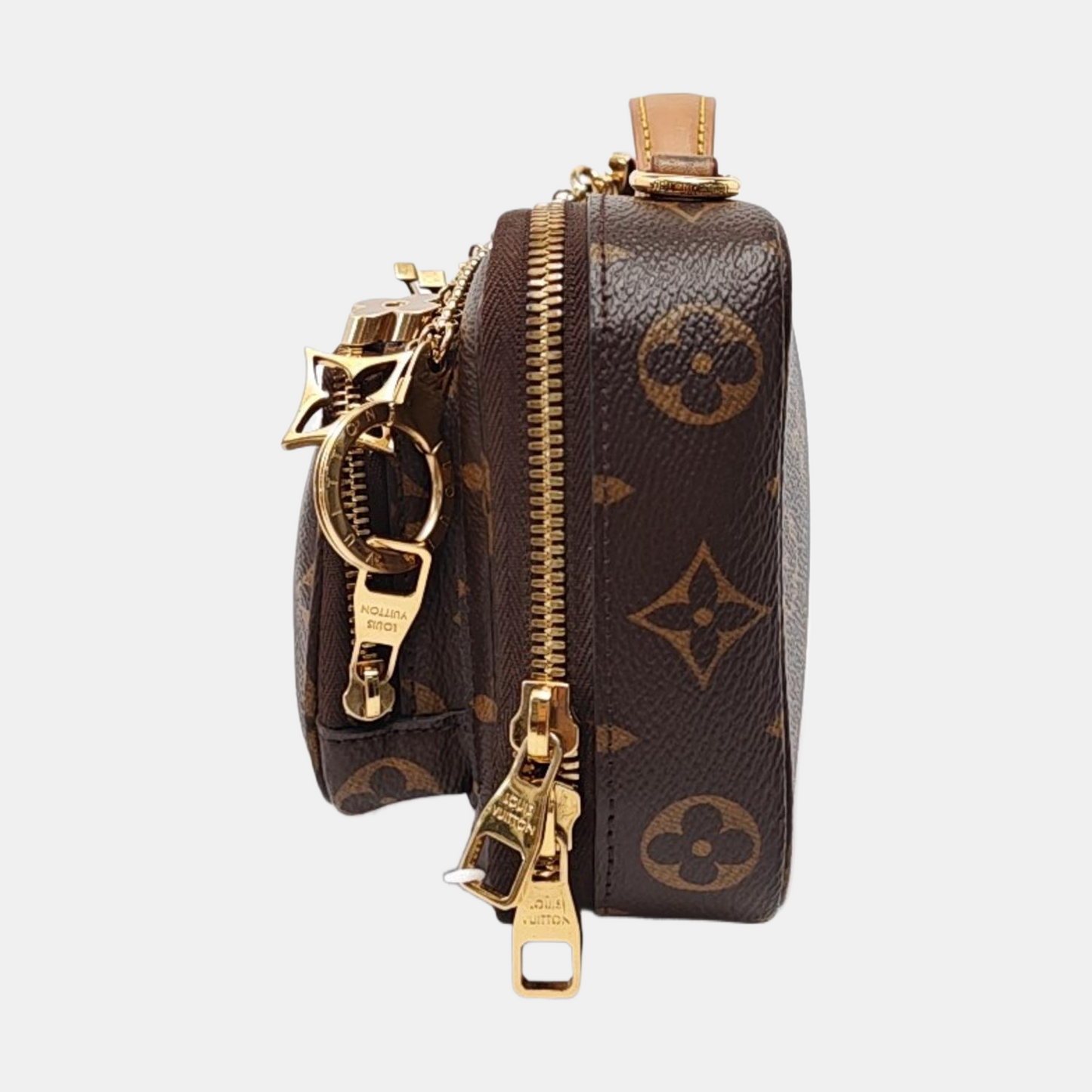 LOUIS VUITTON UTILITY Brown Coated Canvas Monogram Camera Bag Shoulder Bag Tote Bag Gold Hardware Removable Strap-(SKU)-950345496