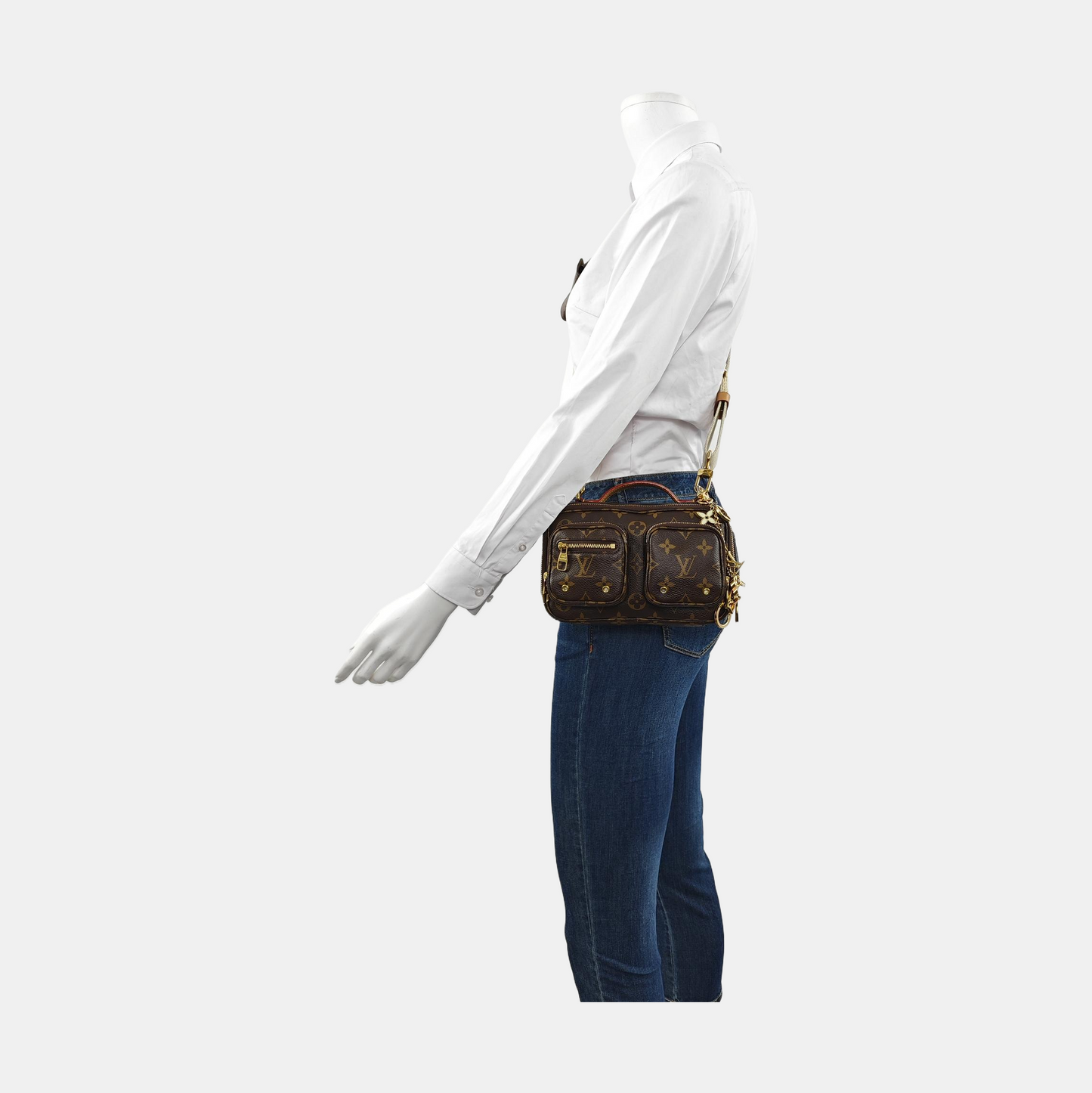 LOUIS VUITTON UTILITY Brown Coated Canvas Monogram Camera Bag Shoulder Bag Tote Bag Gold Hardware Removable Strap-(SKU)-950345496