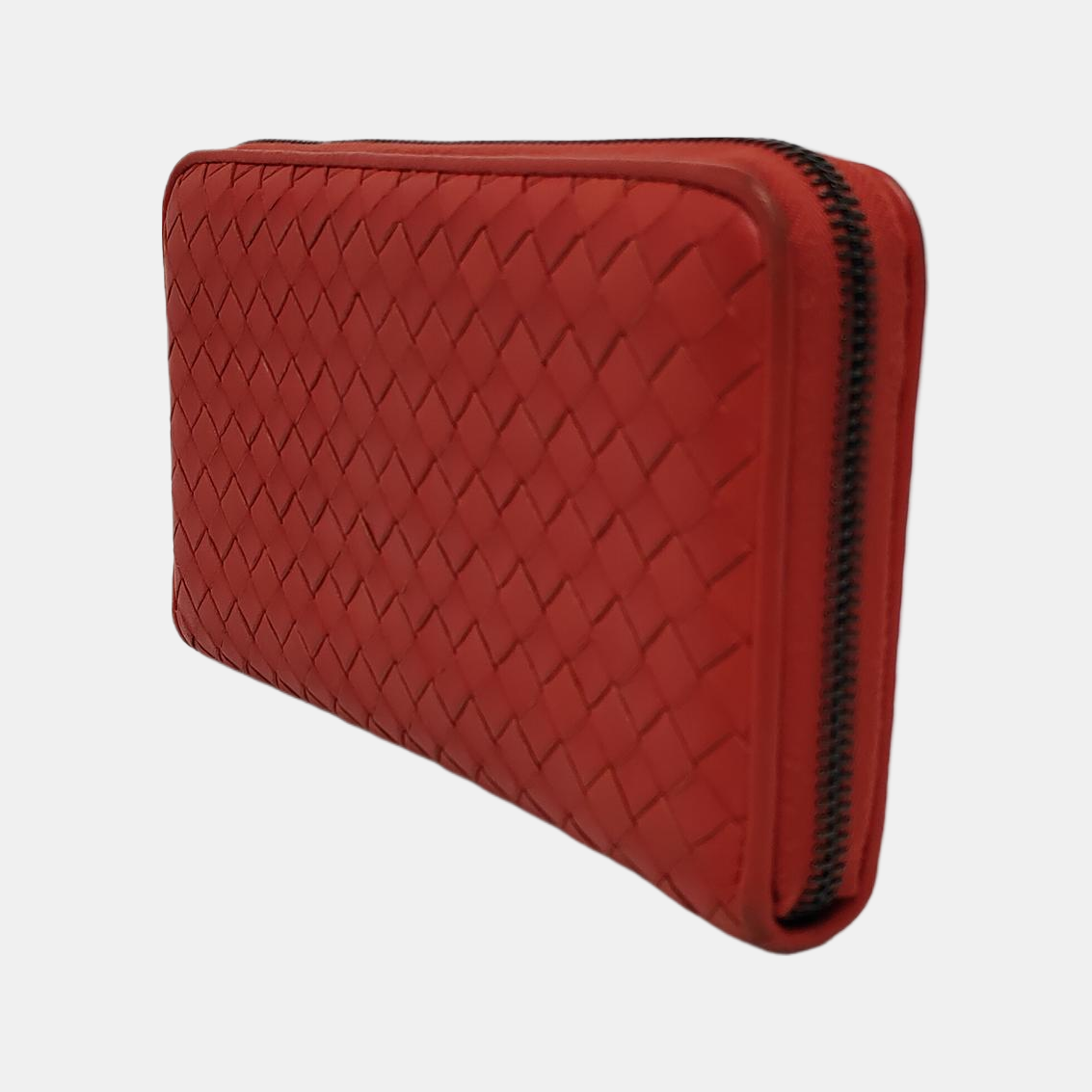 BOTTEGA VENETA Red Sheepskin Weave Wallet Ruthenium color hardware-(SKU)-949846993