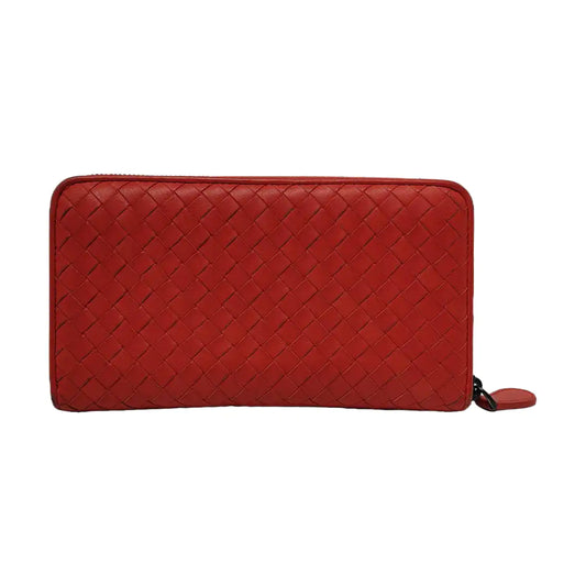 BOTTEGA VENETA Red Sheepskin Weave Wallet Ruthenium color hardware-(SKU)-949846993
