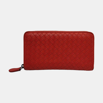 BOTTEGA VENETA Red Sheepskin Weave Wallet Ruthenium color hardware-(SKU)-949846993