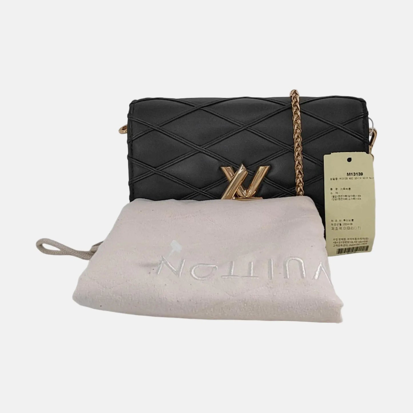 LOUIS VUITTON GO-14 Black Lamb Leather Quilted Shoulder Bag Handbag with Detachable Strap-(SKU)-950080865